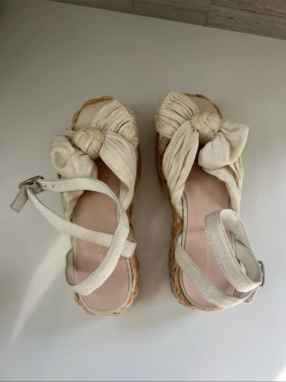 Loeffler Randall gaby espadrille platform sandals heels white tan 7